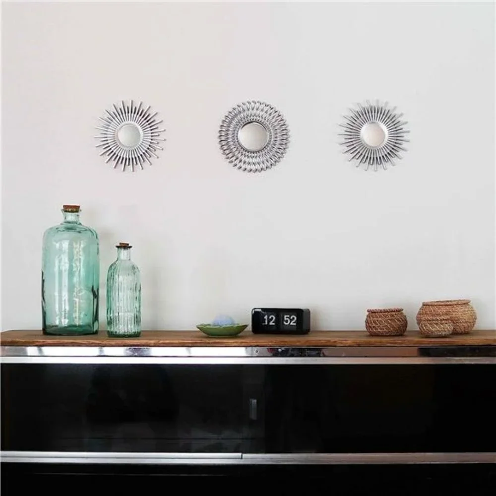 Wall Mirrors Pack of 3 Silver Mirrors for Living Room, Home Decor for Bedroom